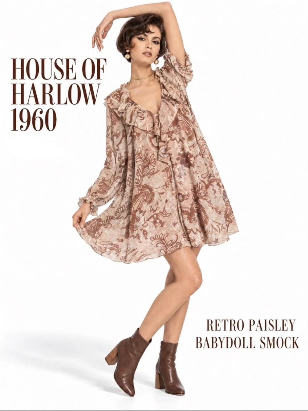 House of Harlow 1960 Paisley Ruffle Babydoll Dress